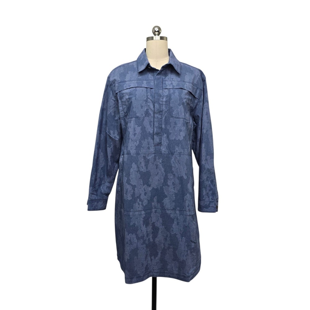 Title Nine Blue Floral Camo Ripstop Tunic Dress Womens XL Long Sleeve Collared